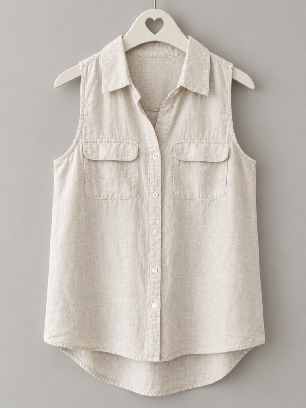 Core Life 100% Linen Sleeveless Shirt Natural Beige Size S